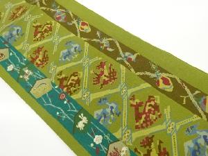 縮緬地金彩有栖川文に唐辛子・絵馬模様名古屋帯